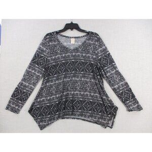 Faded Glory XL Black & White Long Sleeve Tunic Top